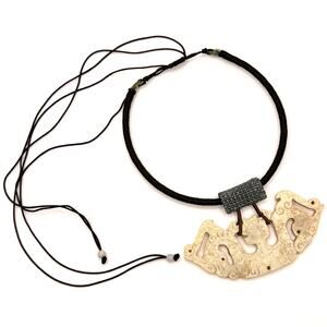 Hand Carved Cream Stone Chinese Dragon Huang Necklace